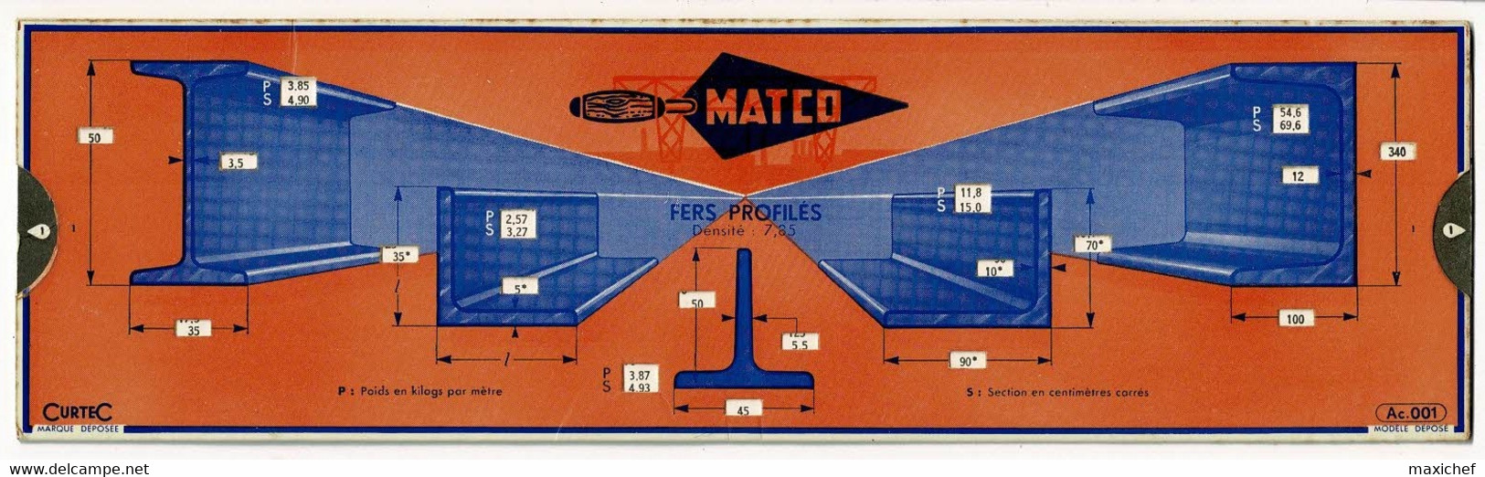 Abaque, Règle à Calcul - MATCO - Fers Profilés & Fers Plats, Toles - Materiaal En Toebehoren