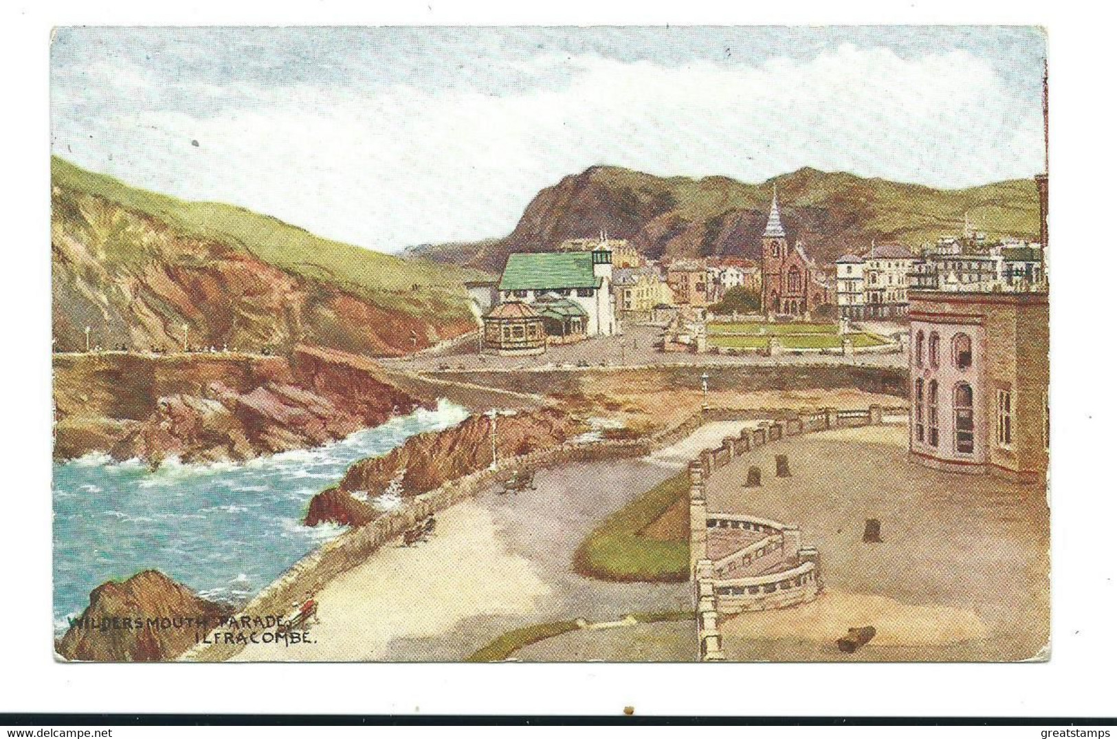 Devon  Postcard Watercolour Type Salmon Wilders Mouth Parade Cposted 1950s  Ilfracombe - Ilfracombe