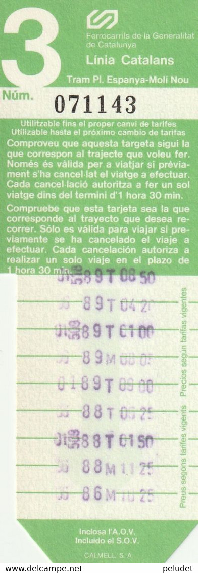 Spain Espagne España - Línia Catalans - FGC - Tram Pl. Espanya-Molí Nou  - 198? - Europe