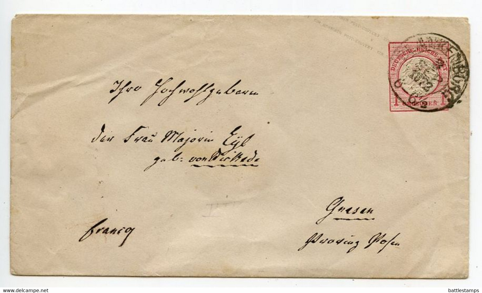 Germany 1872 1gr Imperial Eagle Postal Envelope; Blankenburg To Griesen - Enveloppes