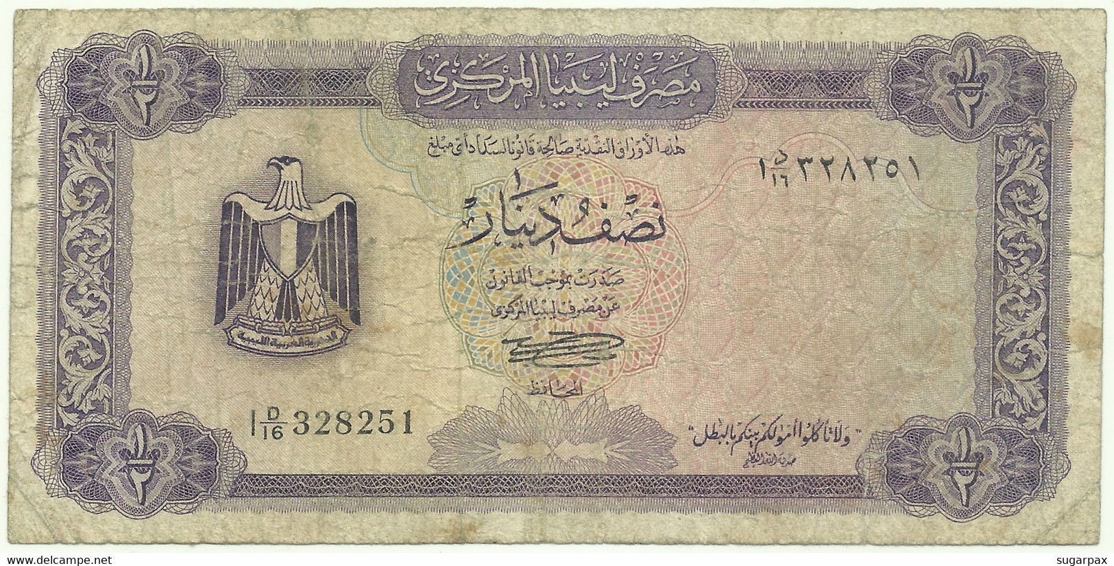 Libya - 1/2 Dinar - ND ( 1972 ) - Pick 34.b - Sign. 4 - Serie 1 D/16 - Central Bank Of Libya - Libyen