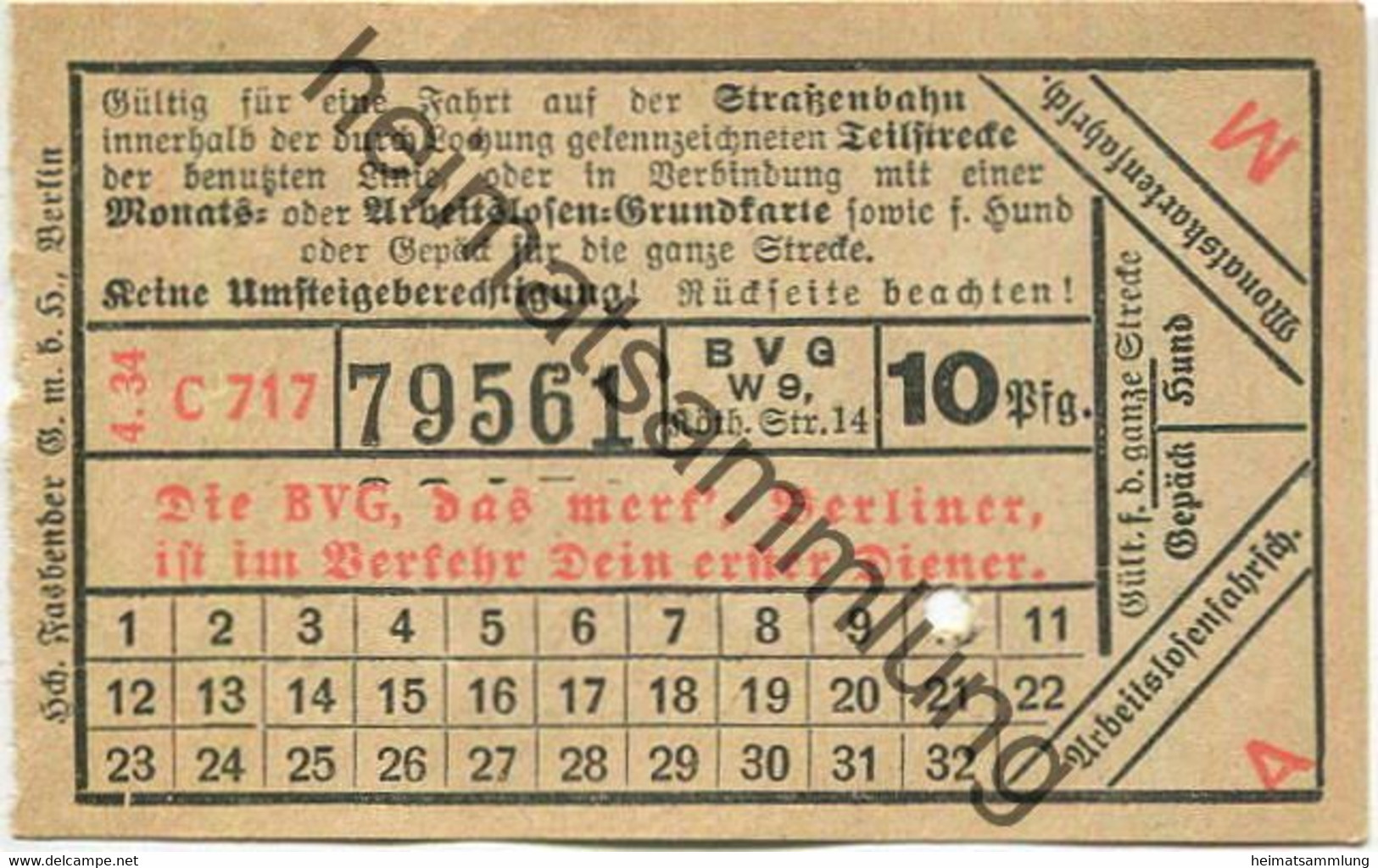 Deutschland - Berlin - BVG Fahrschein 1934 - Europa