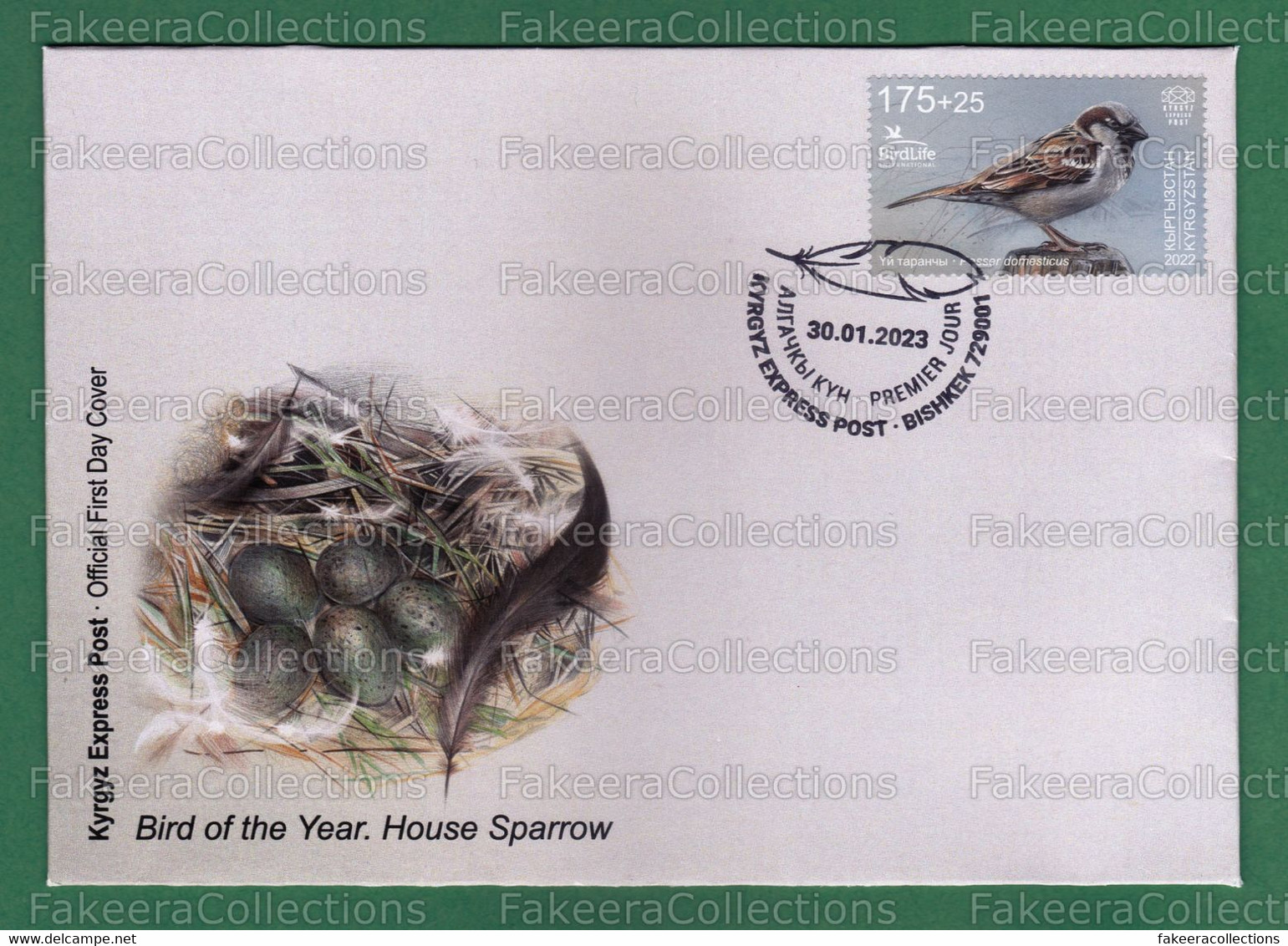 KYRGYZSTAN 2023 KEP - Bird Of The Year (IV) 2022 - HOUSE SPARROW 1v Official FDC - Unused - Birds, Sparrows, Nest, Eggs - Moineaux