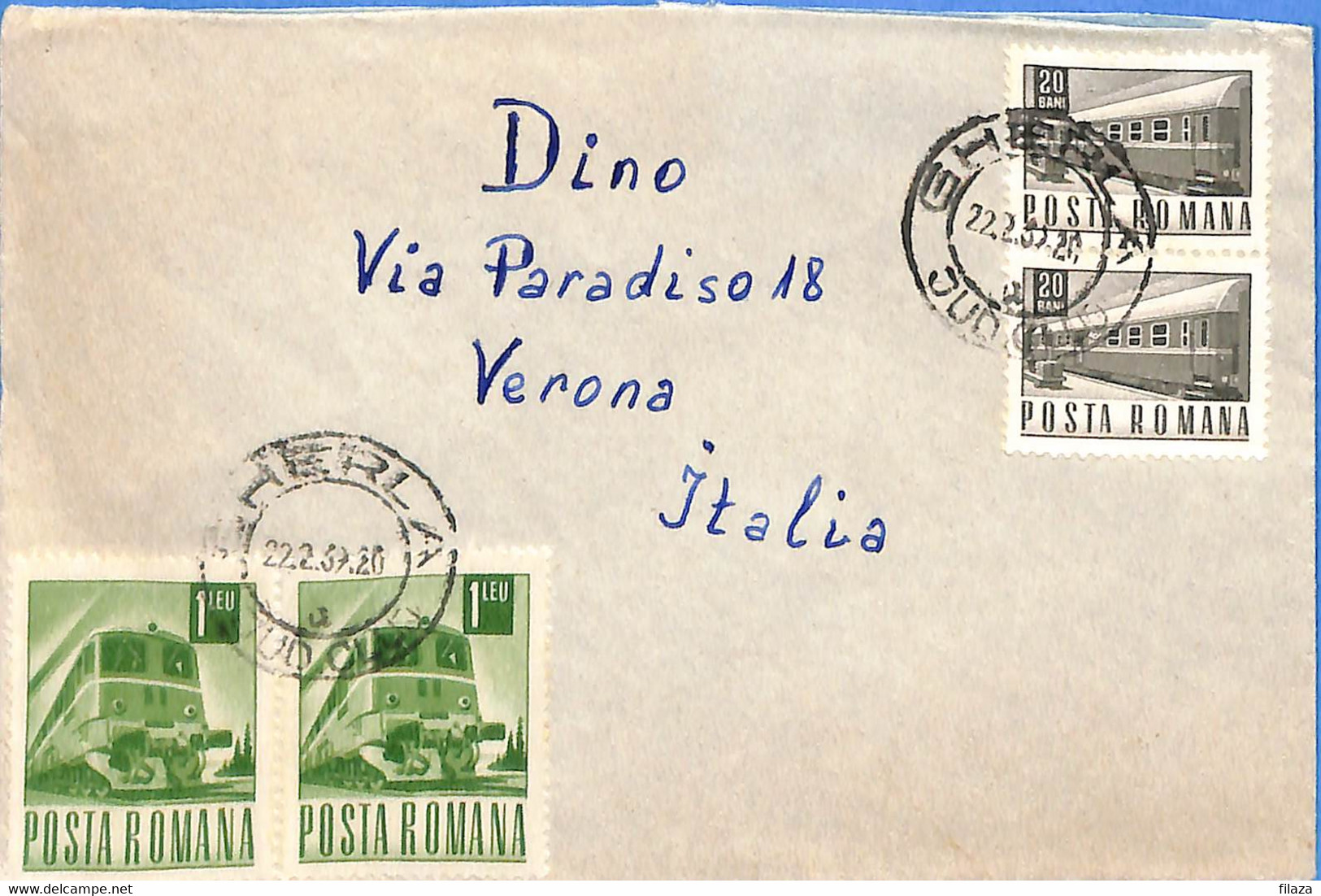 Lettre : Romania To Italy Singer DINO L00069 - Brieven En Documenten