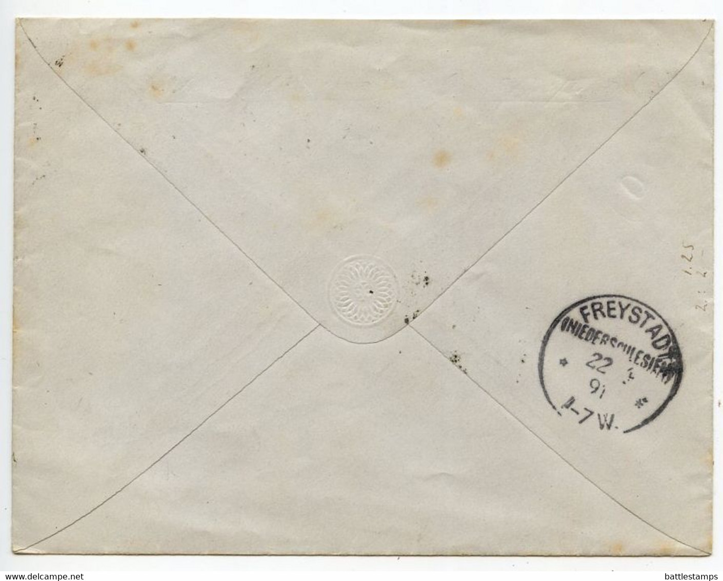 Germany 1891 10pf Imperial Eagle Postal Envelope; Hamburg To Freystadt - Omslagen