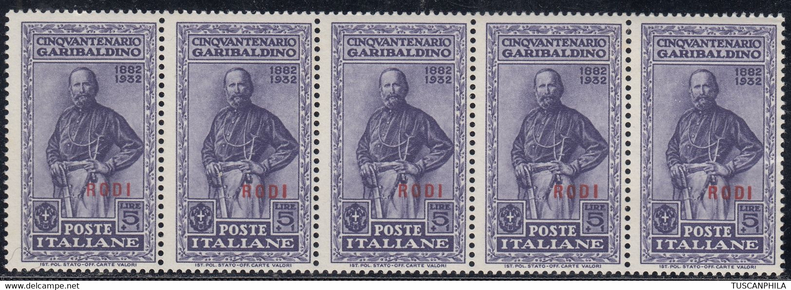 1932 Giuseppe Garibaldi 5 Val. Sass. 29 MNH** Cv 350 - Aegean (Rodi)