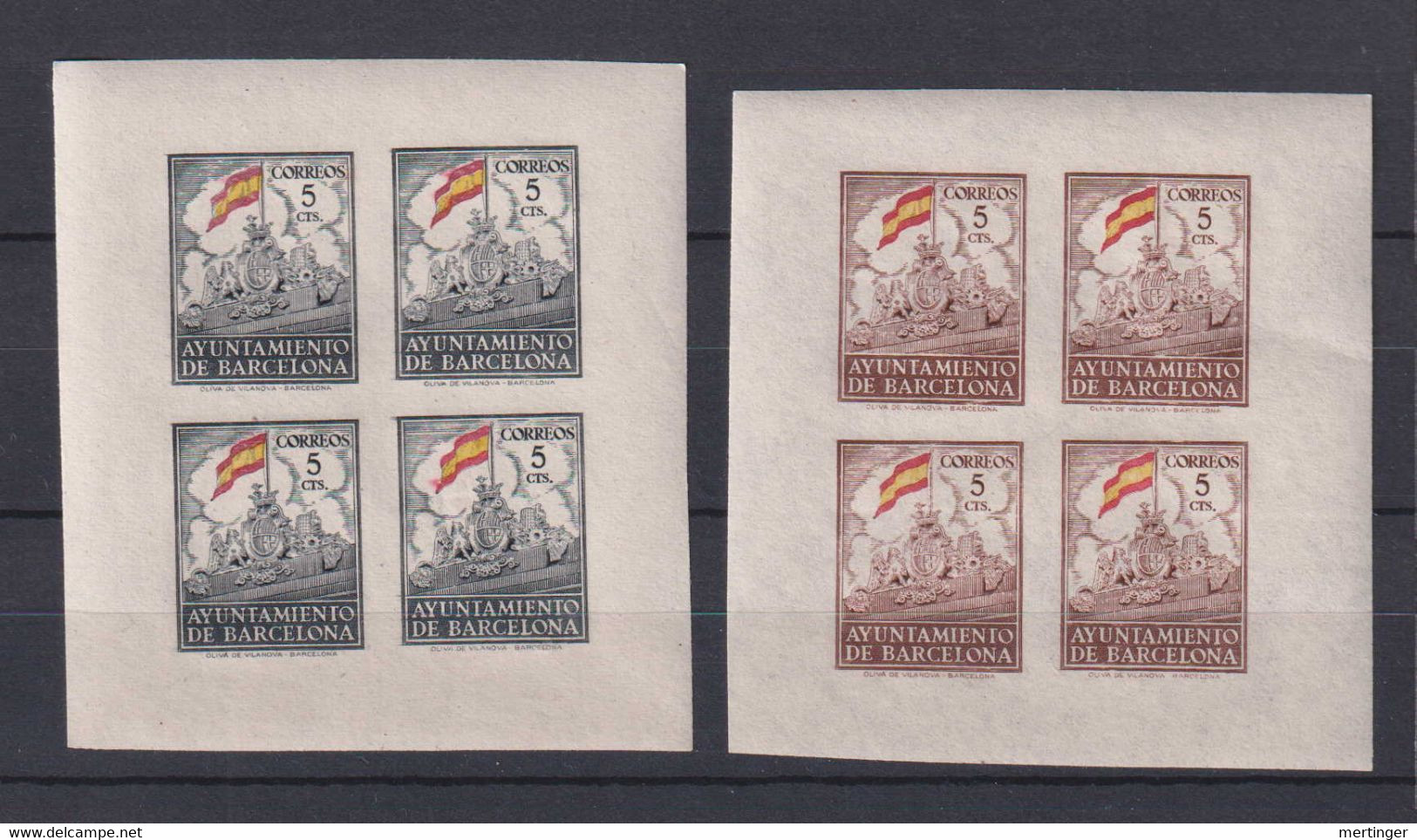 Spain Tax Stamp Ayuntamiento De Barcelona  Mi# 2-3 Imperf Block Of 4 * + **  Mint + MNH - Autres & Non Classés