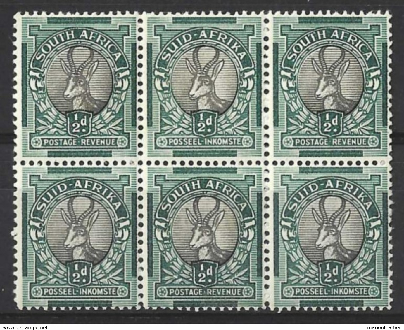 SOUTH AFRICA...KING GEORGE VI...(1936-52..)..." 1937..".....HALFd X BLOCK OF 6.......SG75.....ONE HAS GUM FLAW......MH.. - Hojas Bloque