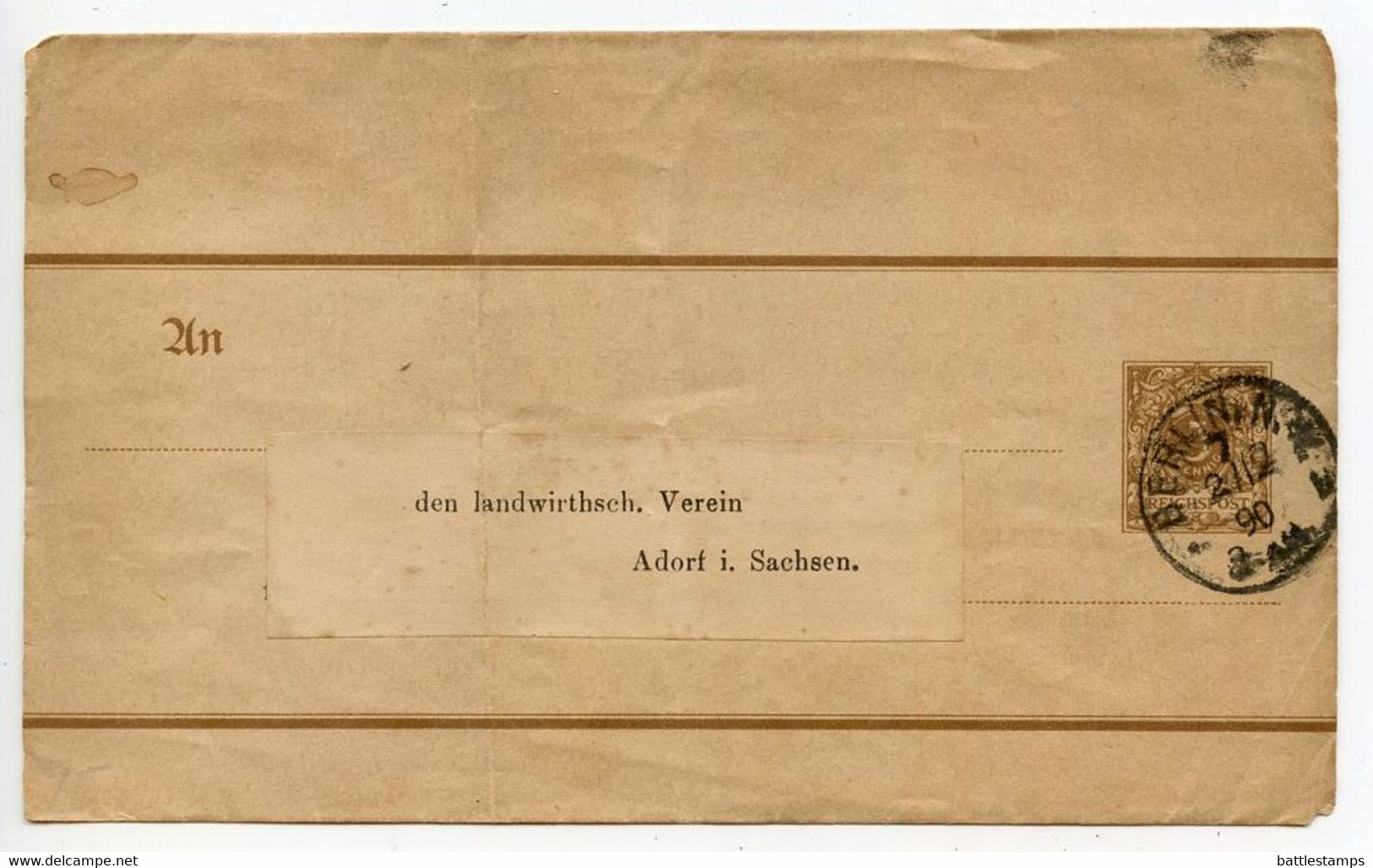 Germany 1890 3pf Crown Wrapper; Berlin To Adorf I. Sachen - Other & Unclassified