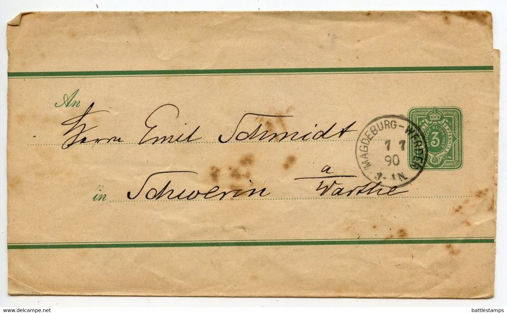 Germany 1890 3pf Crown Wrapper; Magdeburg-Werder To Schwerin A/ Warthe - Other & Unclassified