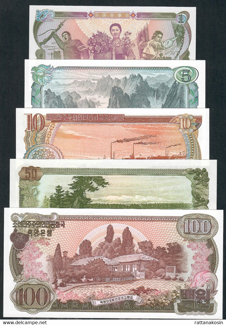 KOREA NORTH P18a-22 SET 1978 = 1,5,10,50,100 WON 1978 UNC. - Korea, Noord