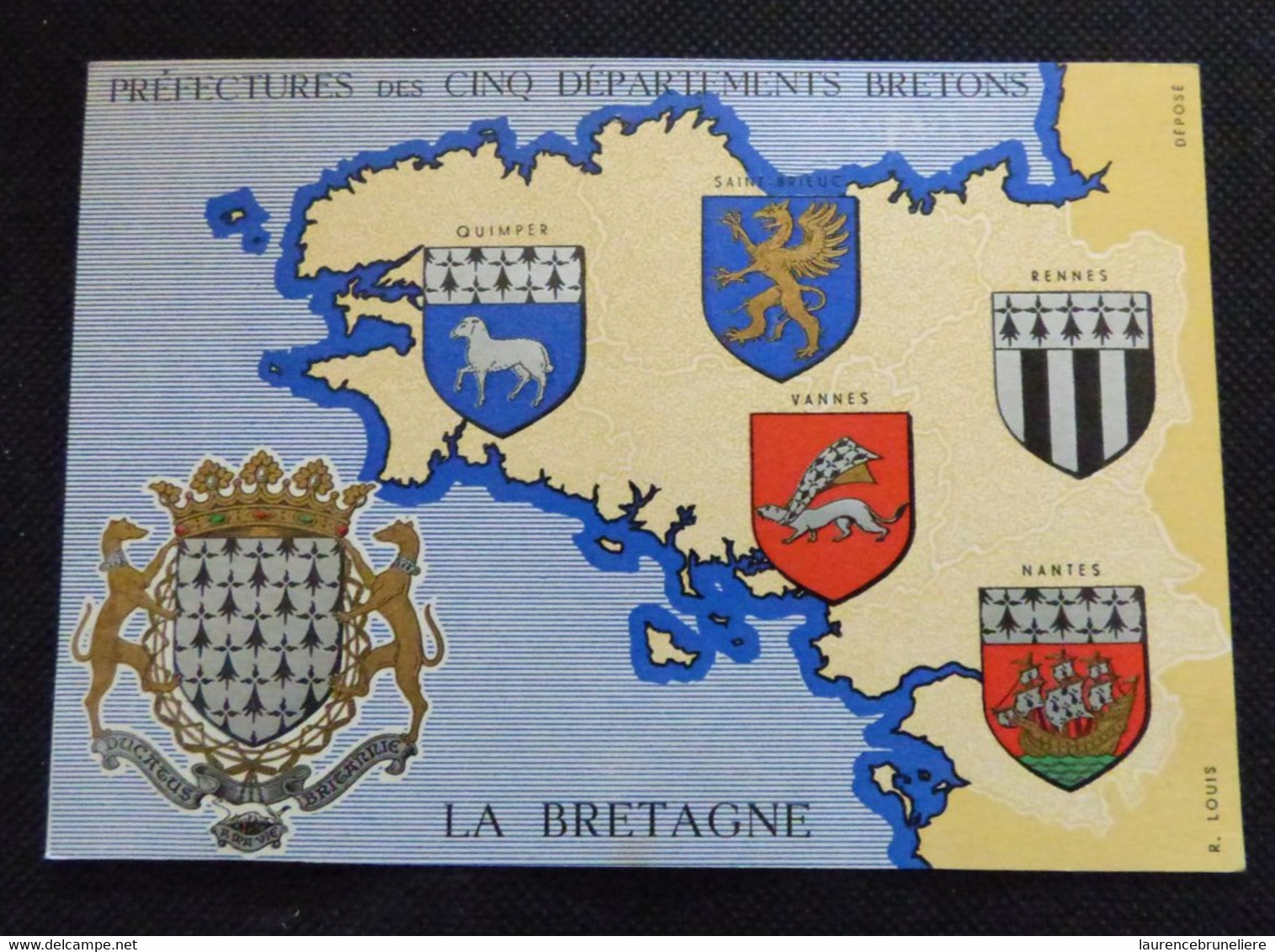 LA BRETAGNE  -  BLASONS HERALDIQUES - PREFECTURES DES CINQ DEPARTEMENTS BRETONS  -( PROCEDE RELIEF TYPO EMAIL) - Bretagne