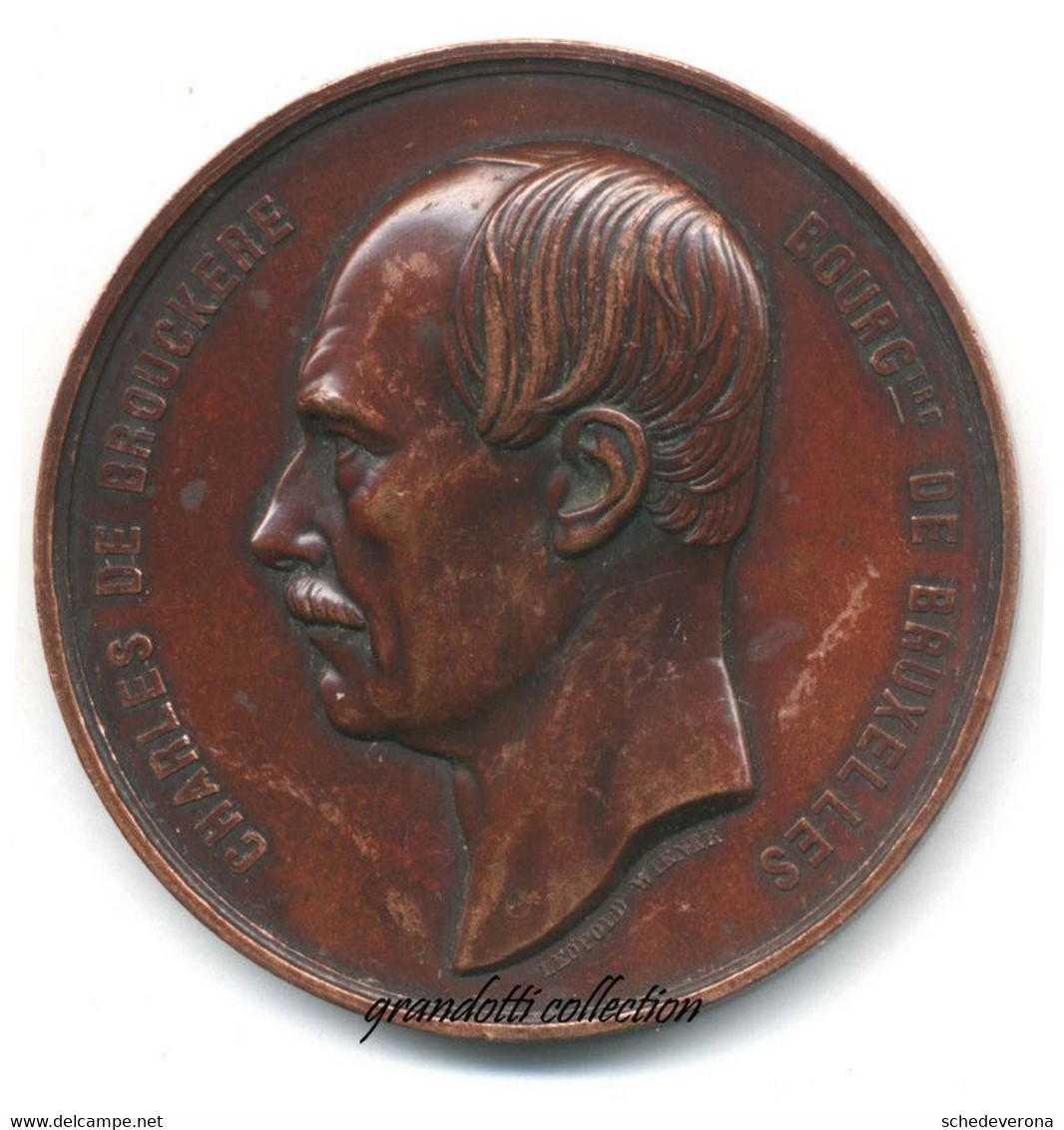 CHARLES DE BROUCKERE BOURGMEISTRE DE BRUXELLES 1860 MEDAILLE LEOPOLD WIENER - Firma's