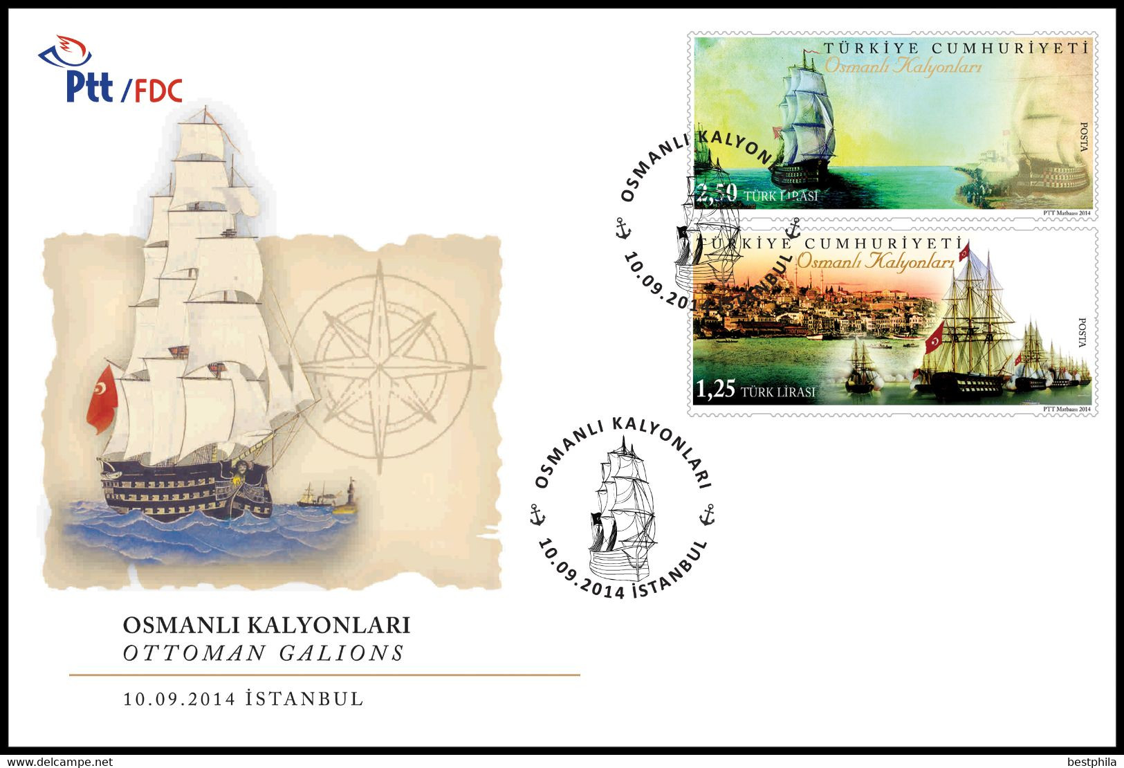 Turkey, Türkei - 2014 - Ottaman Galions (Sailing Ships) /// First Day Cover & FDC - Lettres & Documents