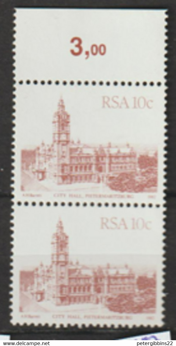 South Africa   1982   SG 520a  City Hall     Marginal Unmounted  Mint  Pair - Nuovi