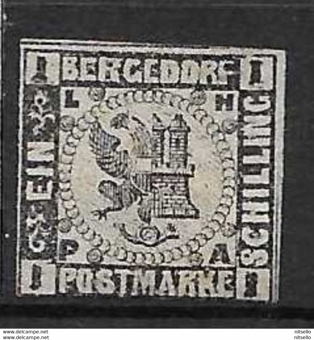 LOTE 2241 /// BERGEDORF 1861 YVERT Nº: 3*MH FALSO AUTORIZADO ¡¡¡¡LIQUIDATION!!!!!! - Bergedorf