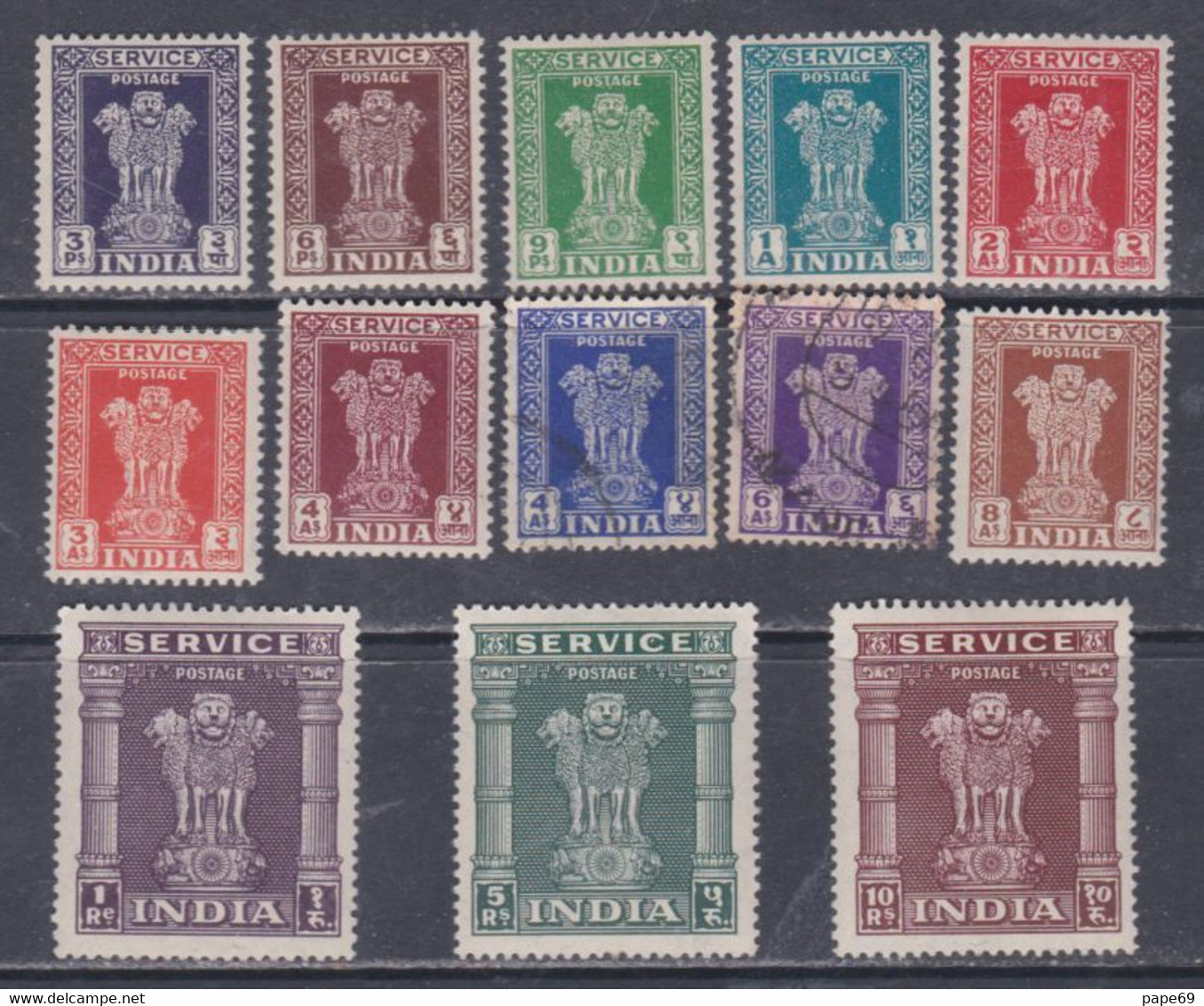 Inde Service N° 1D / 12 X,O: Partie De Série Colonne D'Asoka, Les 12 Valeurs  Trace De  Ch. (les 7A Et 8 Obli)  Sinon TB - Official Stamps