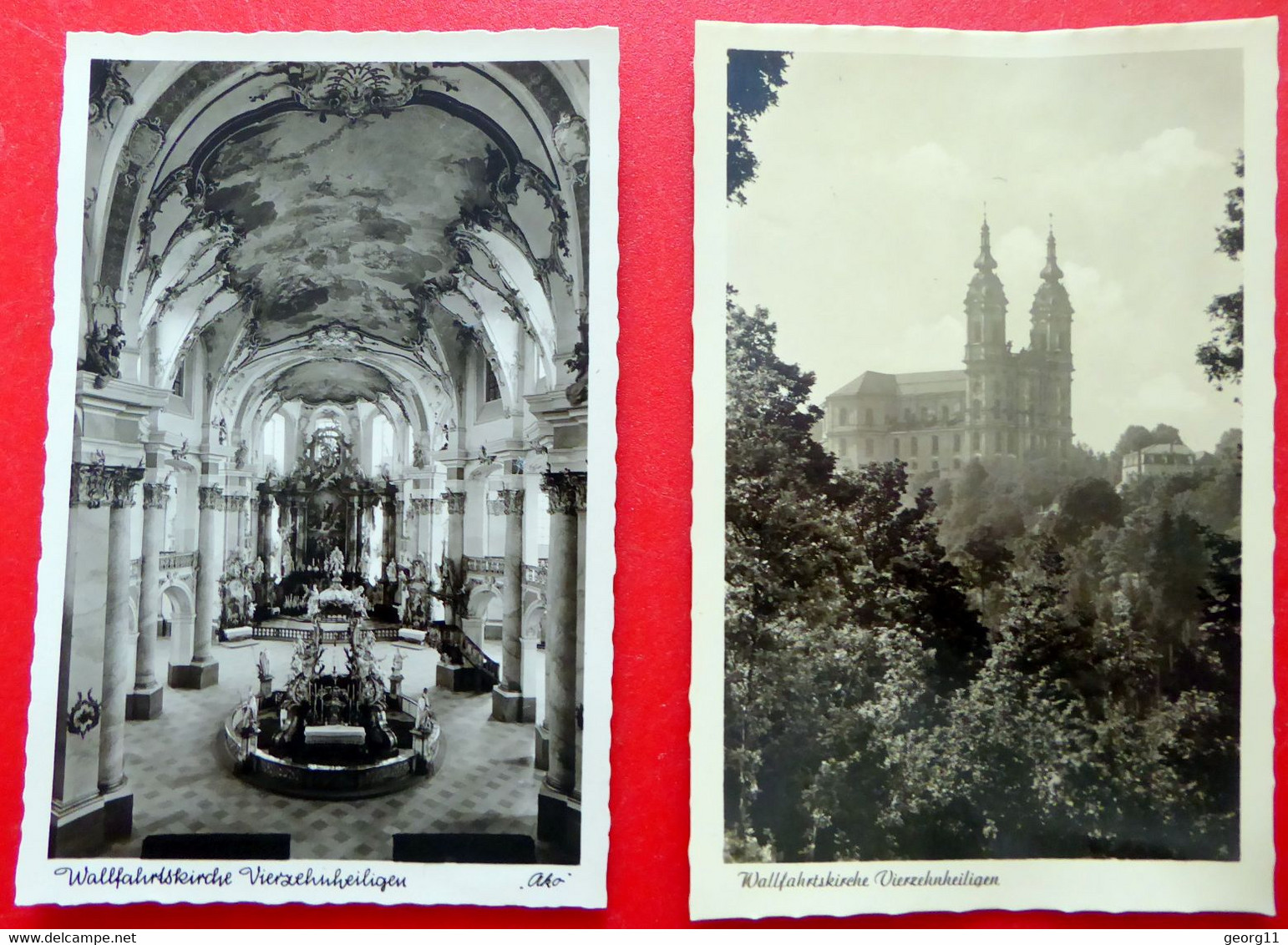 2 X Basilika Vierzehnheiligen - Altar - Bad Staffelstein Wallfahrt Kirche Franken Bayern Echt Foto Kleinformat - Lichtenfels