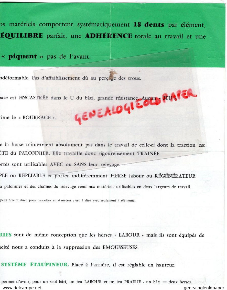 58-NEVERS- RARE PROSPECTUS FOUCHER - HERSE REGENERATEURS PRAIRIES-84 RUE PARIGNY-DAGOURET LUCIEN COSNE D' ALLIER- - Landwirtschaft