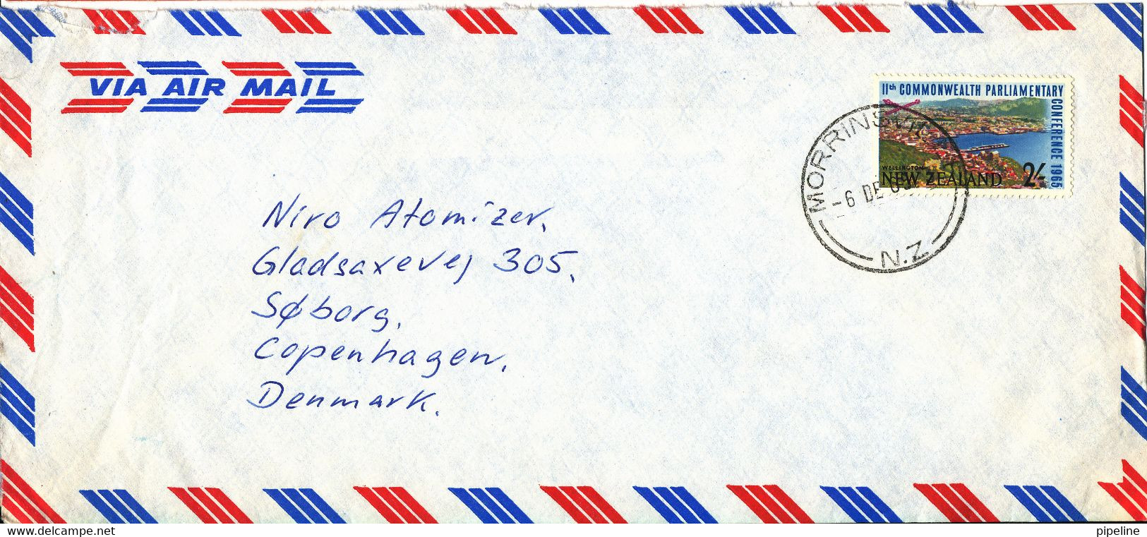 New Zealand Air Mail Cover Sent To Denmark 6-12-1965 Single Franked - Luftpost