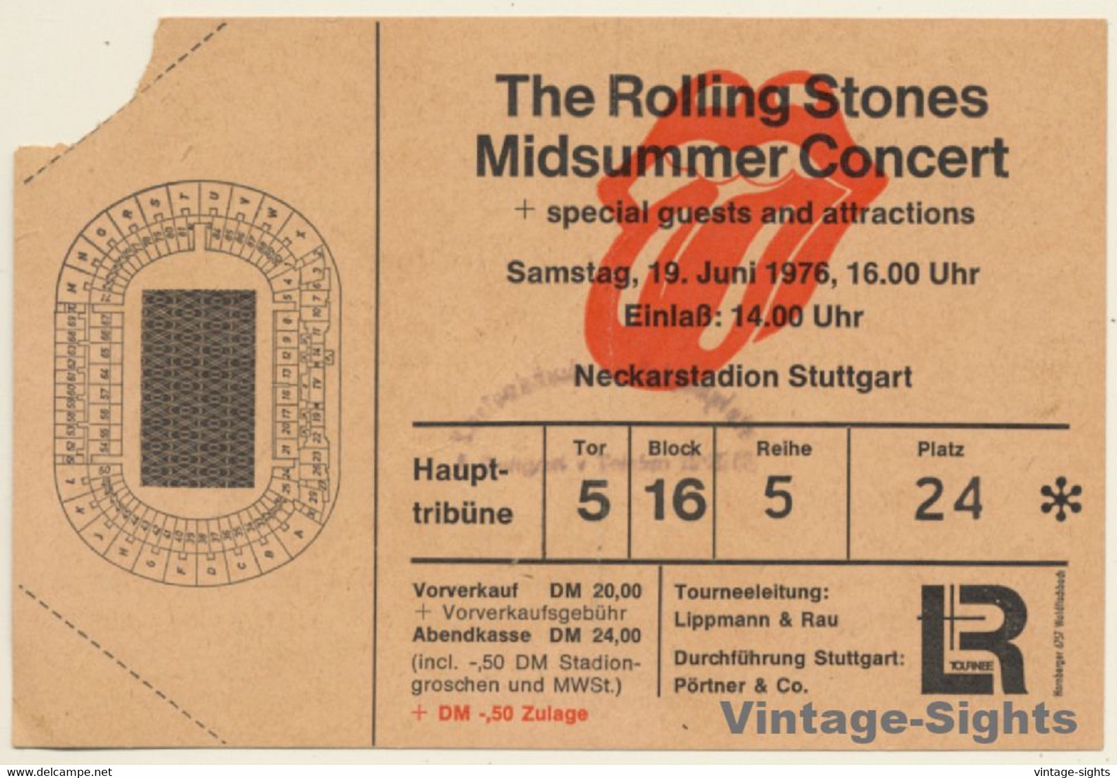 Stuttgart 19.6.1976: Rolling Stones Midsummer Concert (Rare Vintage Ticket) - Biglietti Per Concerti