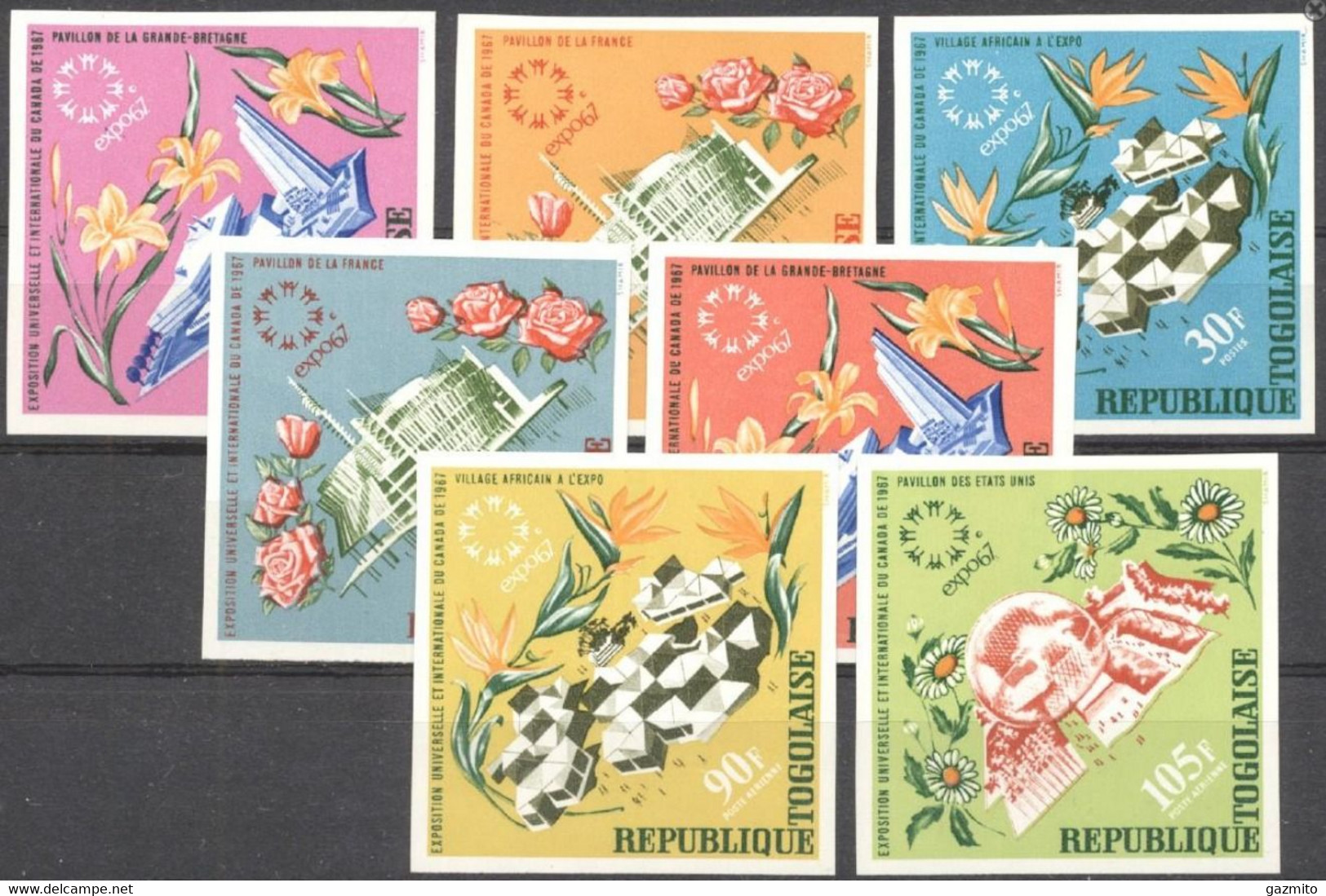 Togo 1967, Expo, Flowers And Pavillions, 7val IMPERFORATED - 1967 – Montréal (Canada)