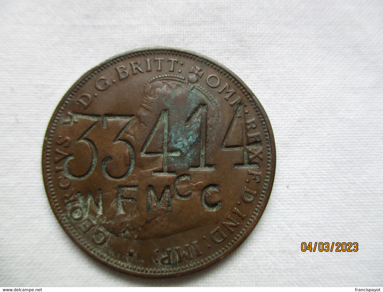 Australia: 1 Penny 1916 Countermarked 33414 WFMCC - Penny