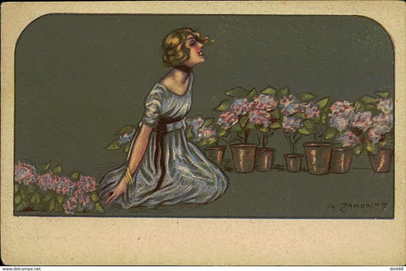 ZANDRINO SIGNED 1910s POSTCARD - WOMAN & FLOWERS - N.95/2  (4143) - Zandrino