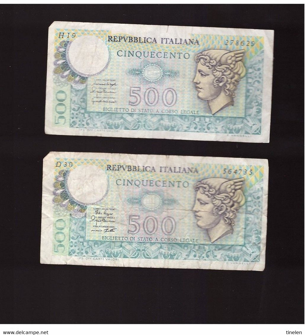 Italia - 2 banconote da L 500 usate