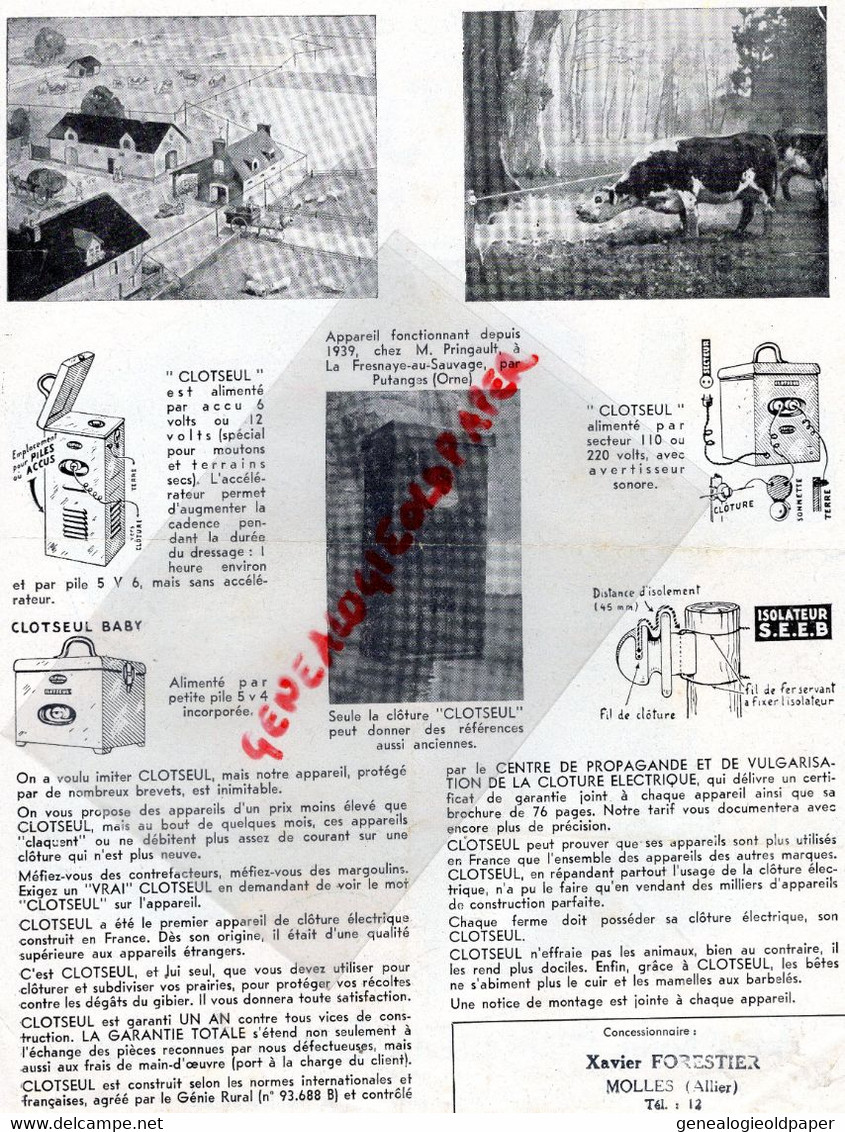 75-PARIS-PROSPECTUS PUBLICITE CLOTSEUL 30 RUE SAINT AUGUSTIN-CLOTURE ELECTRIQUE  TRACTEUR-AGRICULTURE-MOLLES FORESTIER - Landbouw