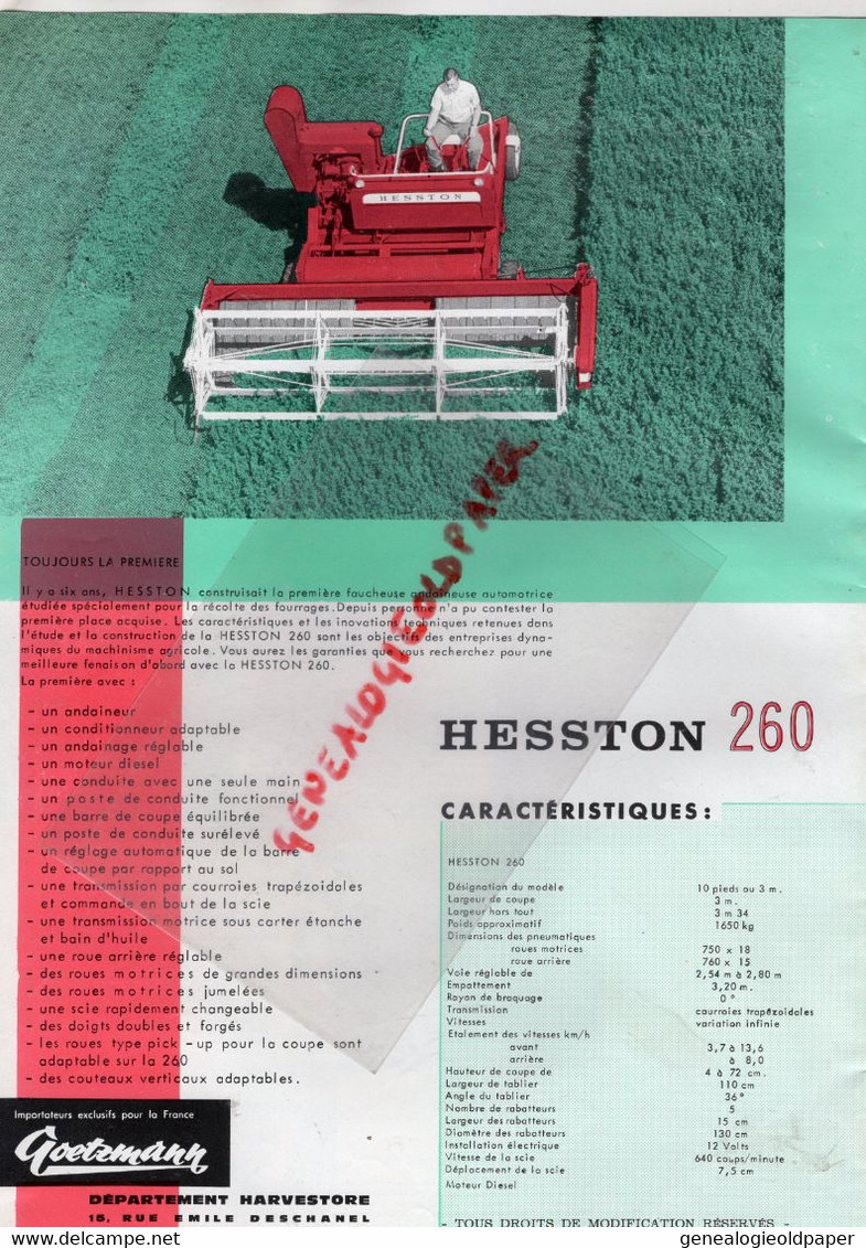 67-LINGOLSHEIM -STRASBOURG-92-COURBEVOIE  PROSPECTUS PUBLICITE GOETZMANN-FAUCHEUSE HESSON 260    TRACTEUR-AGRICULTURE - Agriculture