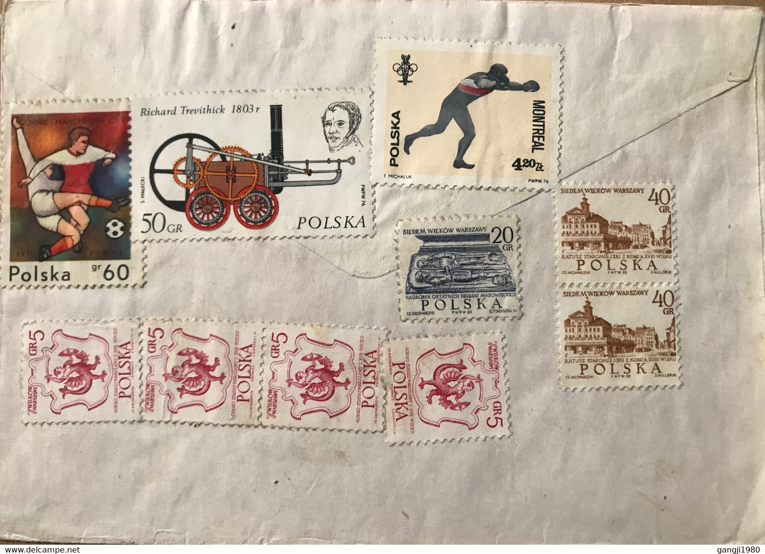 POLAND 1976, COVER USED TO GERMANY, MULTI 11 STAMP, RAILWAY ENGINE, RICHARD TREVITHICK, OLYMPIC, 1970 FOOTBALL, WORRIER, - Brieven En Documenten