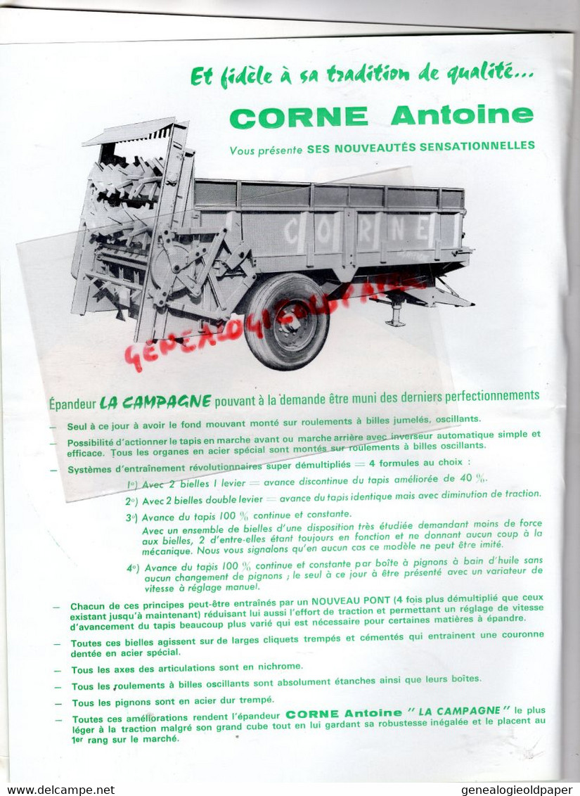 62-CAMPAGNE LES HESDIN-80-VRELY ROSIERES EN SANTERRE-RARE PROSPECTUS PUBLICITE ANTOINE CORNE  TRACTEUR-AGRICULTURE - Agricoltura