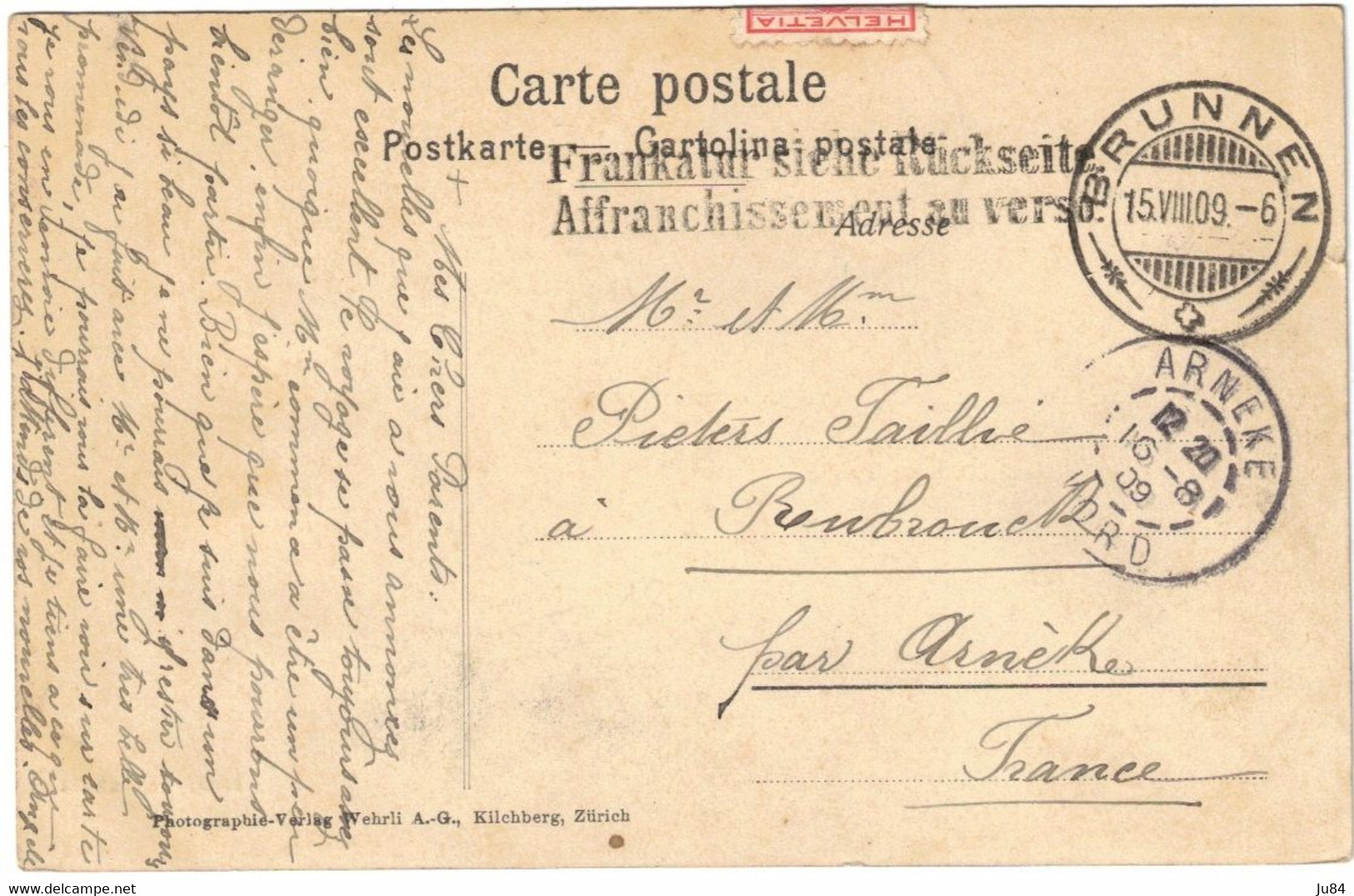 Suisse - Schwyz - Ingenbohl - Brunnen - Carte Postale Couleurs Pour Arneke (France) - 15 Août 1909 - Ingenbohl