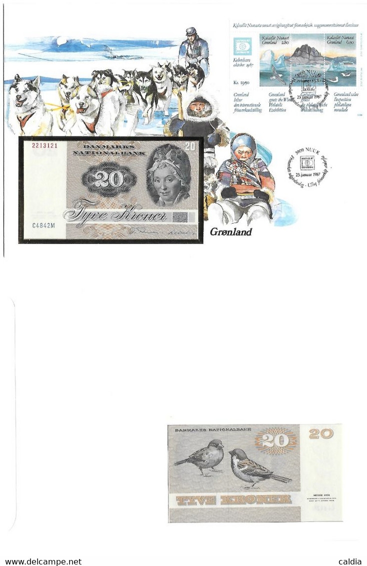 Danemark 20 Kroner 1972 UNC - Enveloppe + Timbre Groenland - Denemarken