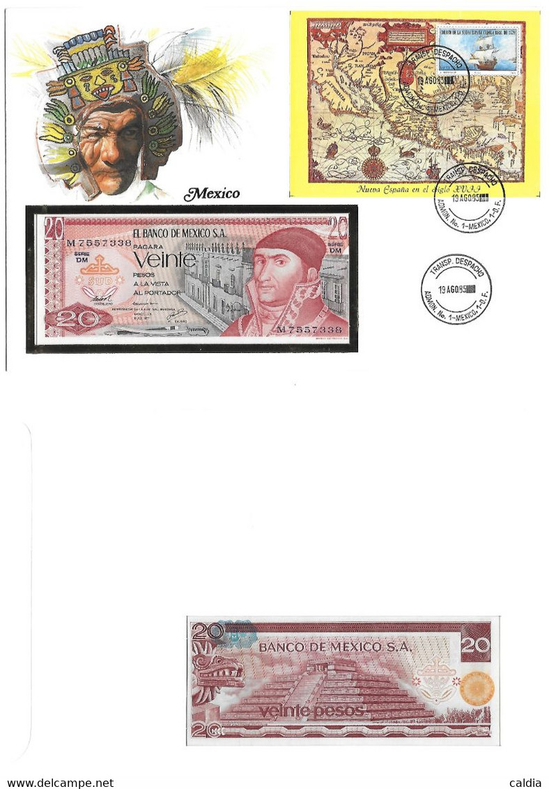 Mexique Mexico 20 Pesos 1977 UNC - Enveloppe + Timbre " Nueva Espana " - Mexique