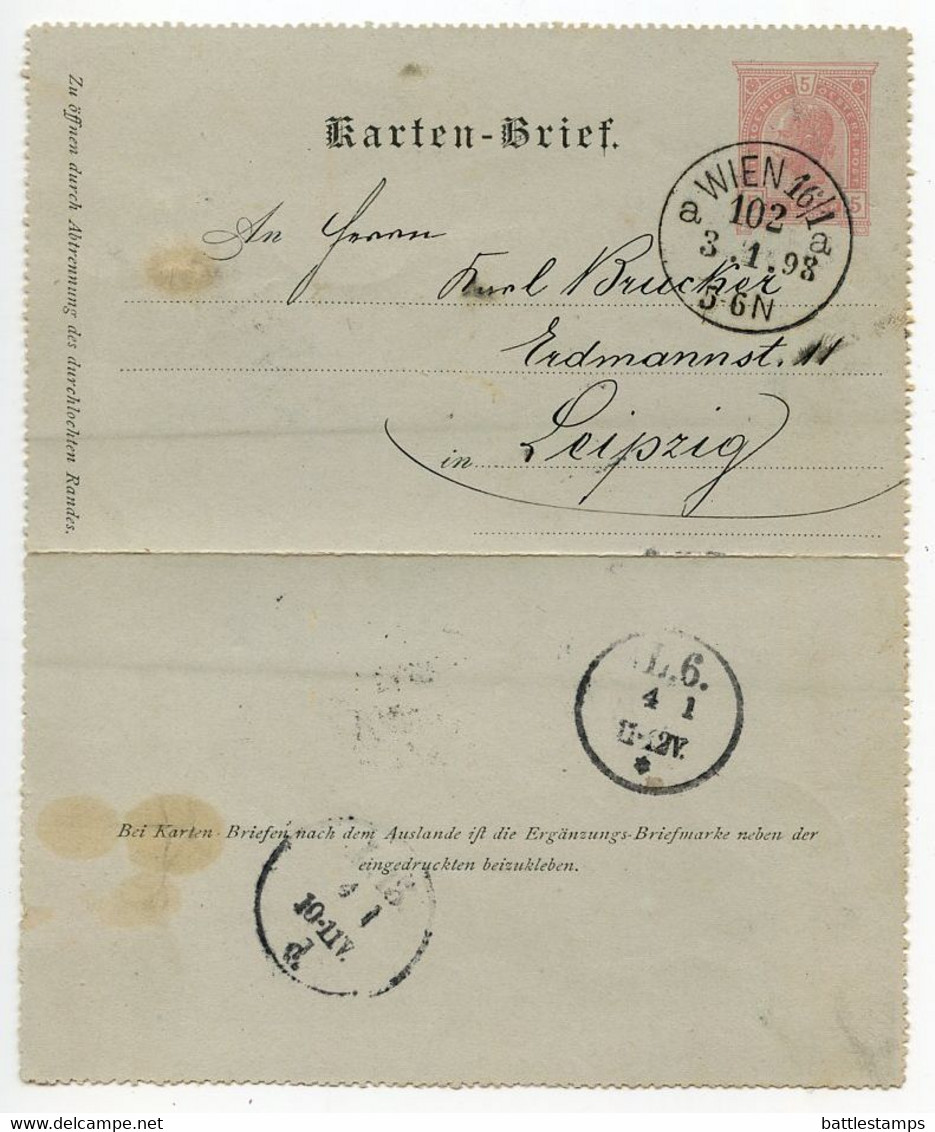 Austria 1898 5kr Franz Josef Lettercard / Kartenbrief; Wien To Leipzig, Germany - Kartenbriefe