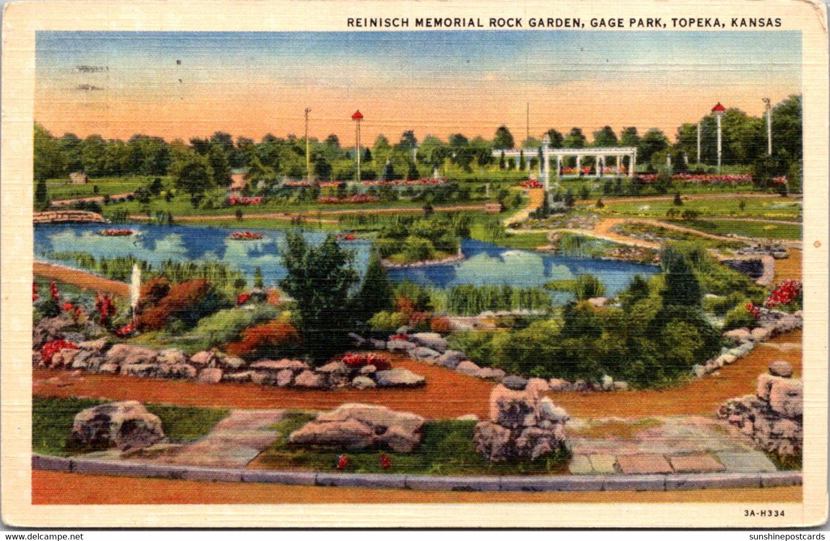 Kansas Topeka Gage Park Reinisch Memorial Rock Garden 1952 Curteich - Topeka