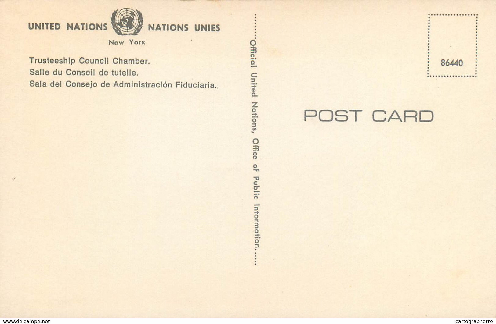 Postcard USA United States NY United Nations HQ UN Trusteeship Council Chamber - Plaatsen & Squares