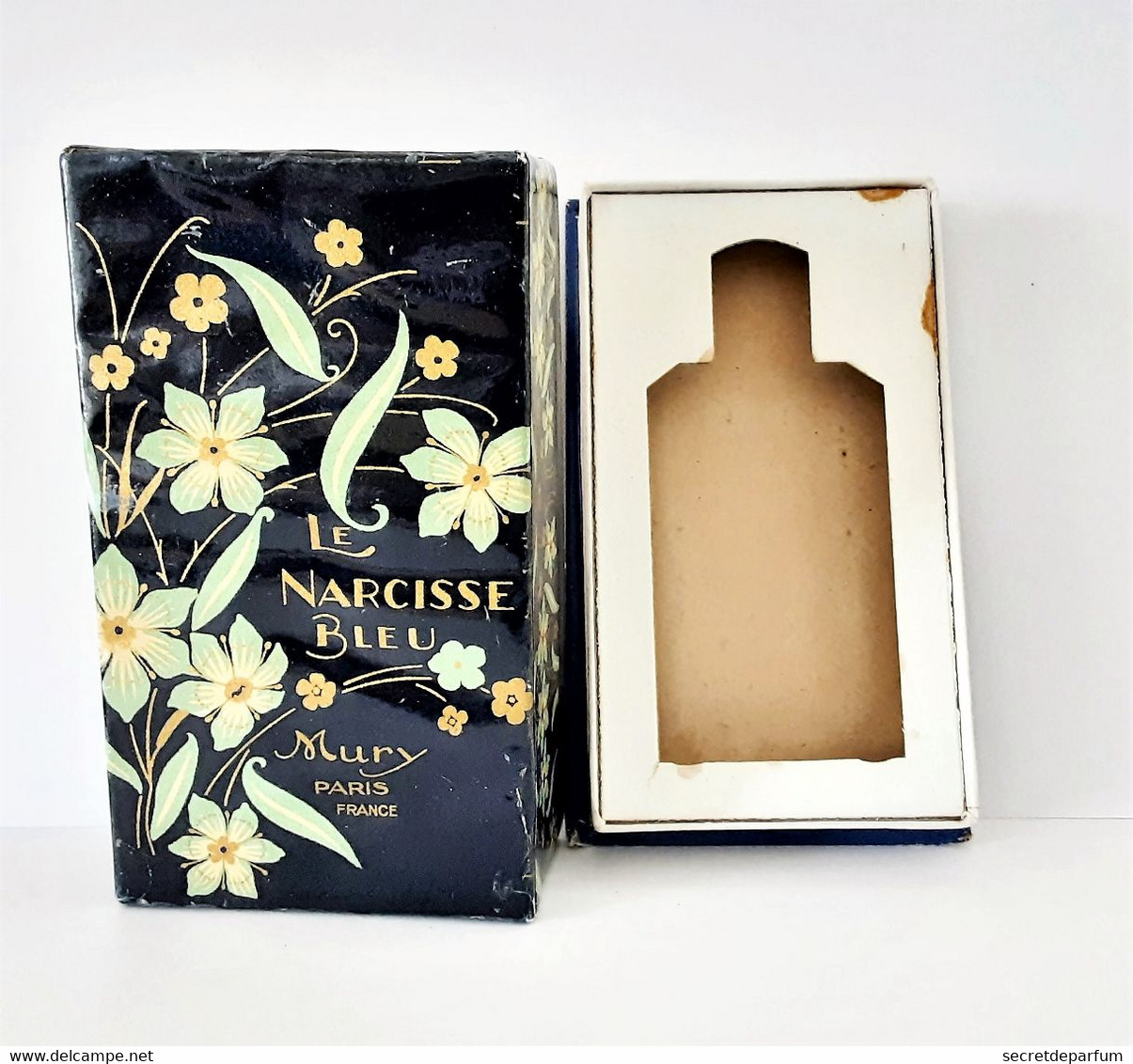 miniatures de parfum FLACON  de PARFUM  LE  NARCISSE BLEU  de MURY   Hauteur 9.5 cm + Boite 11 cm x 6.5 cm