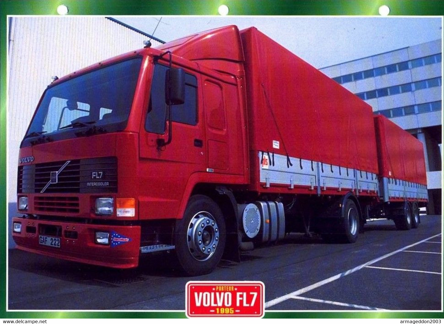 C2/ FICHE CARTONNE CAMION PORTEUR 1995 VOLVO FL7 - LKW