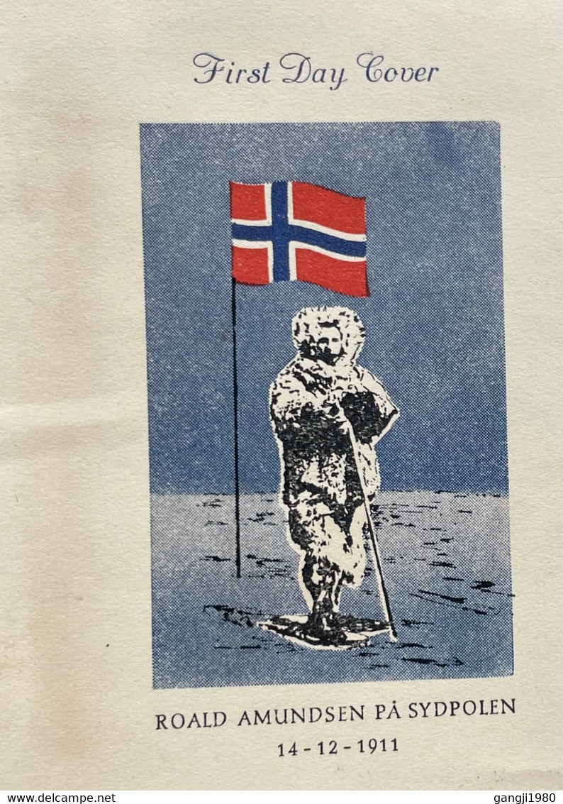 NORWAY 1961, FDC PRIVATE COVER, ILLUSTRATE FLAG, AMUNDSEN'S ARRIVAL AT SOUTH POLE, PARTY & TENT, 2 STAMP, OSLO CITY CANC - Covers & Documents