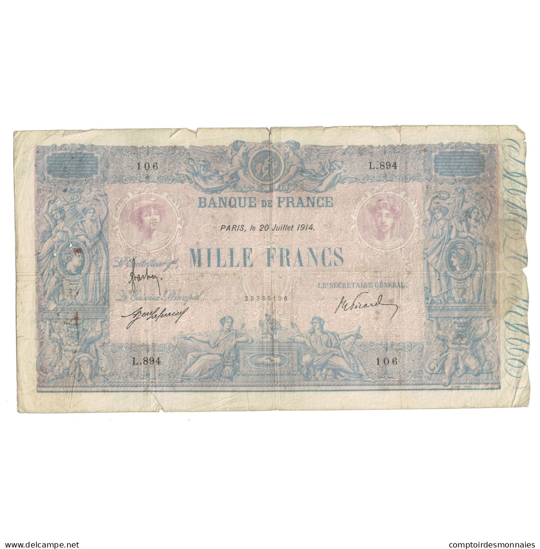 France, 1000 Francs, Bleu Et Rose, 1914, L.894, TB, Fayette:36.28, KM:67g - 1 000 F 1889-1926 ''Bleu Et Rose''
