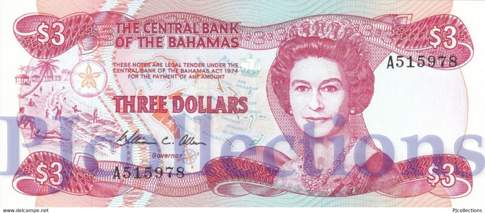 BAHAMAS 3 DOLLARS 1984 PICK 44 UNC - Bahamas