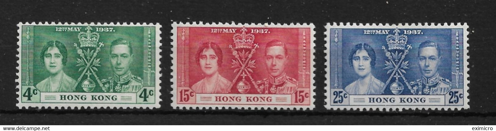 HONG KONG 1937 CORONATION SET MOUNTED MINT Cat £20 - Neufs