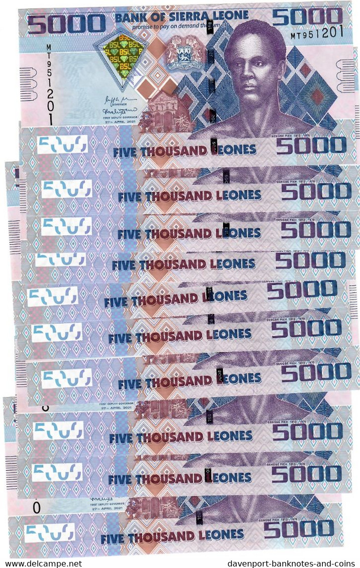 Sierra Leone 10x 5000 Leones 2021 UNC Last Issue - Sierra Leone