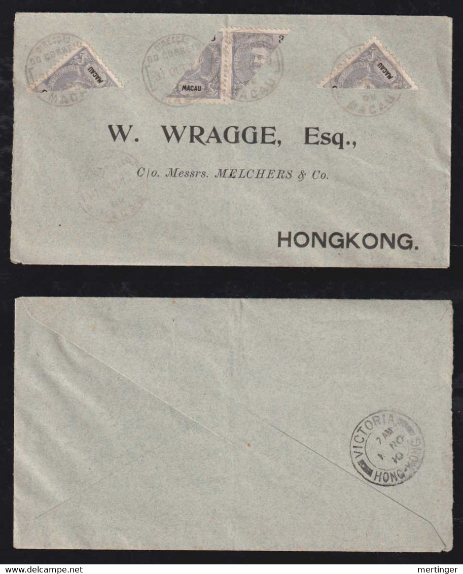 Portugal MACAU China Cover 1910 4x Bisect To VICTORIA Hong Kong - Lettres & Documents