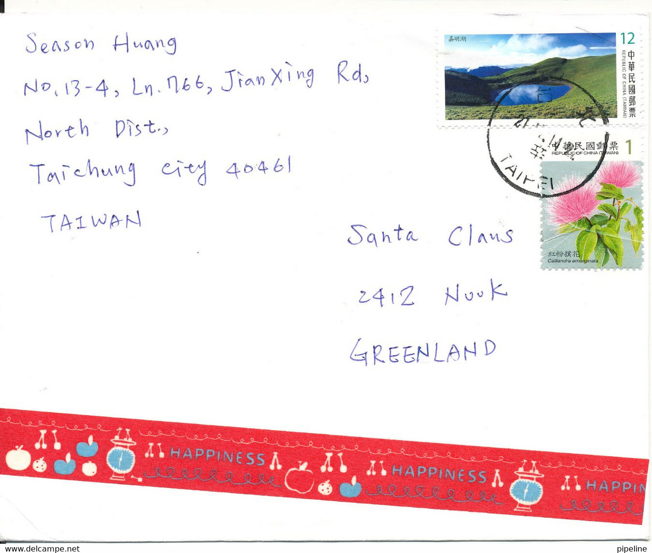 Taiwan Cover Sent To Santa Claus Greenland 2014 Topic Stamps - Briefe U. Dokumente