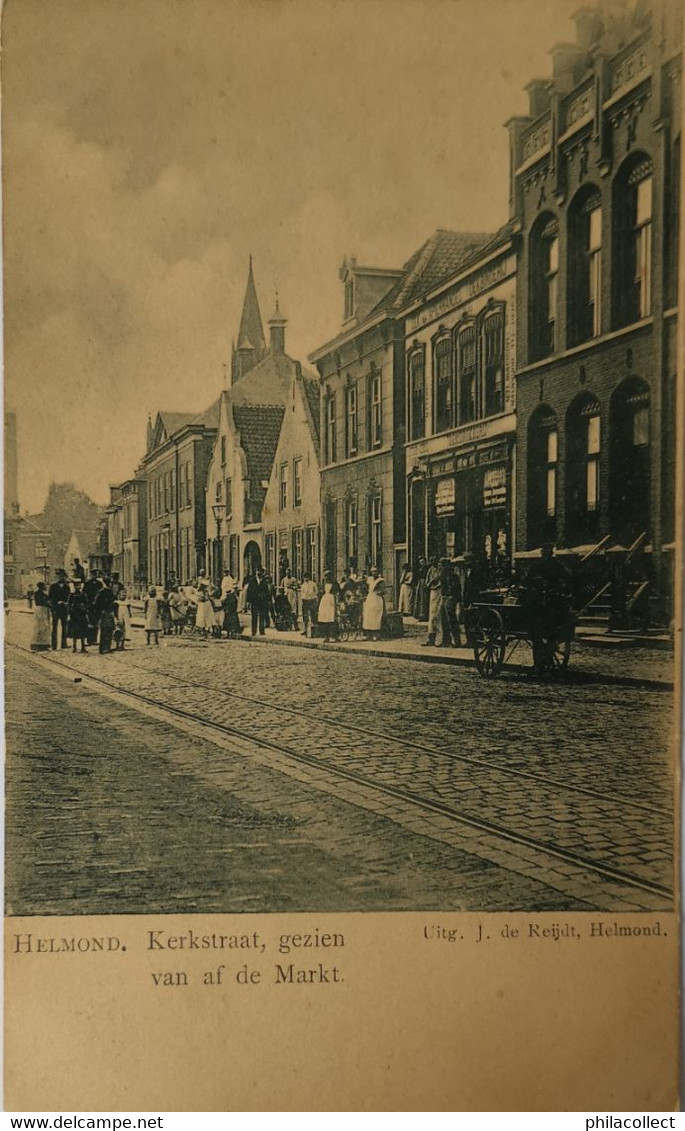 Helmond (N - Br.) Kerkstraat Gezien Vanaf De Markt (Veel Volk) Ca 1900 Topkaart - Helmond