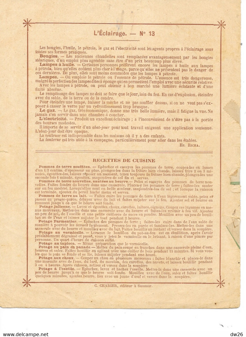 Protège Cahier Ancien XIXe S.: La Maitresse De Maison (Ménage Et Cuisine, Recettes) Utilisation De L'Eclairage N° 13 - Protège-cahiers